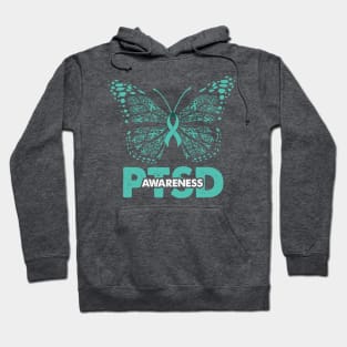 PTSD awareness ribbon and butterfly Hoodie
